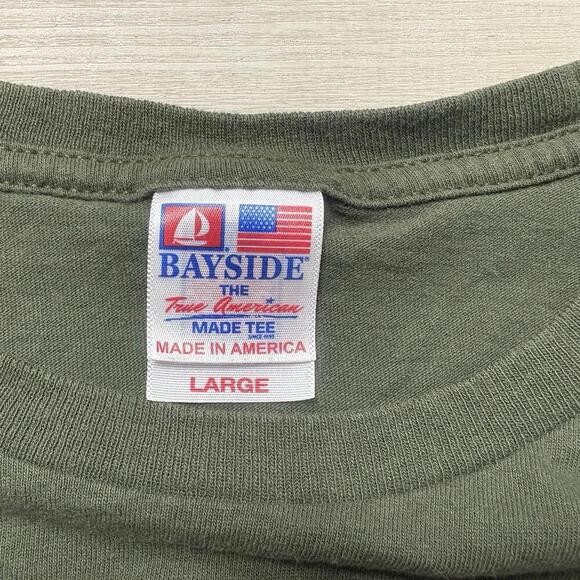 VTG USMC Military T-Shirt Olive Green Bayside Tag Large Made in USA Marines Y2K - Picture 4 of 6